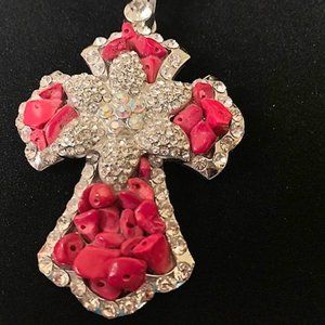 Coral Cross Pendant Multi Stone Cross Pendant